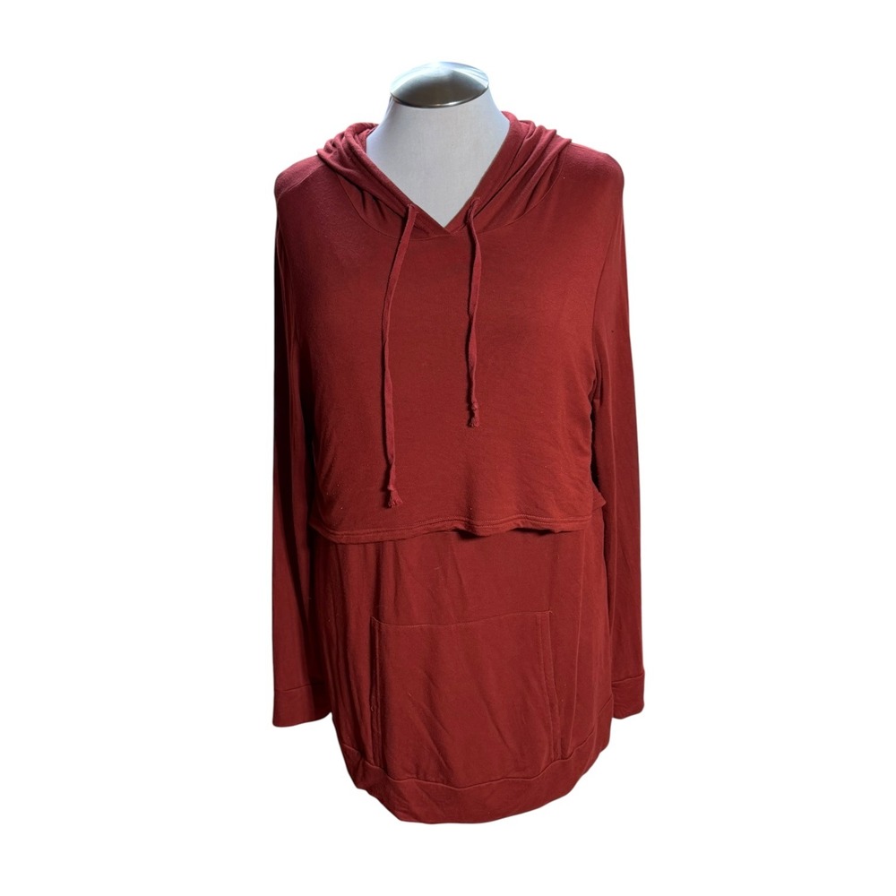 Latched Mama Nursing Hoodie 1XL Red Long Sleeve Double Layer Breastfeeding Top